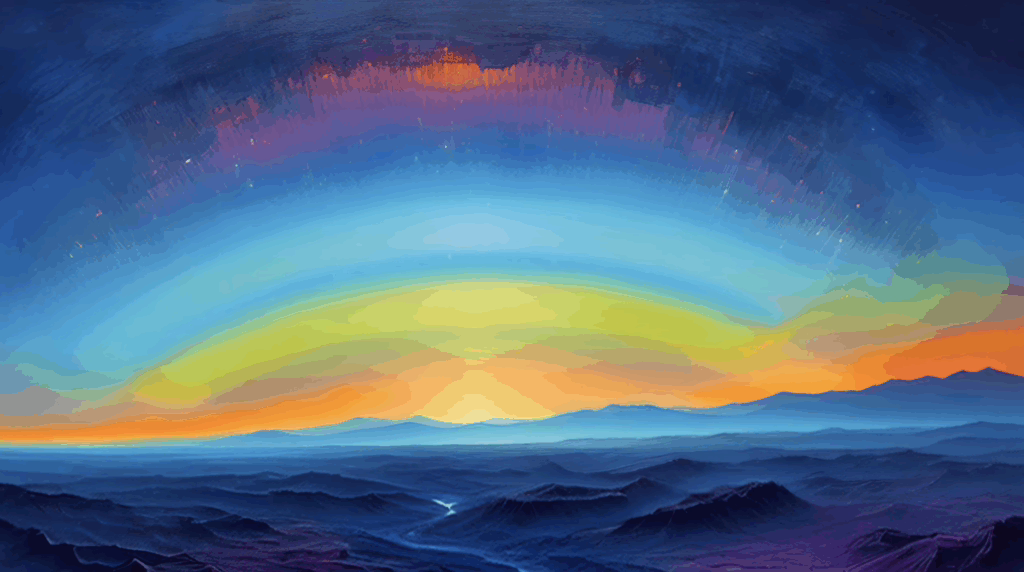 A surreal, inverted sky and glowing horizon representing calming psychedelic visuals for inner peace.